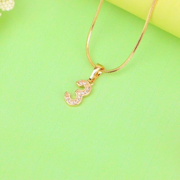 "Rose Gold Number 3 Pendant with Crystals – 18K Gold Plated Charm, XPPT1343 - Picture 9 of 13